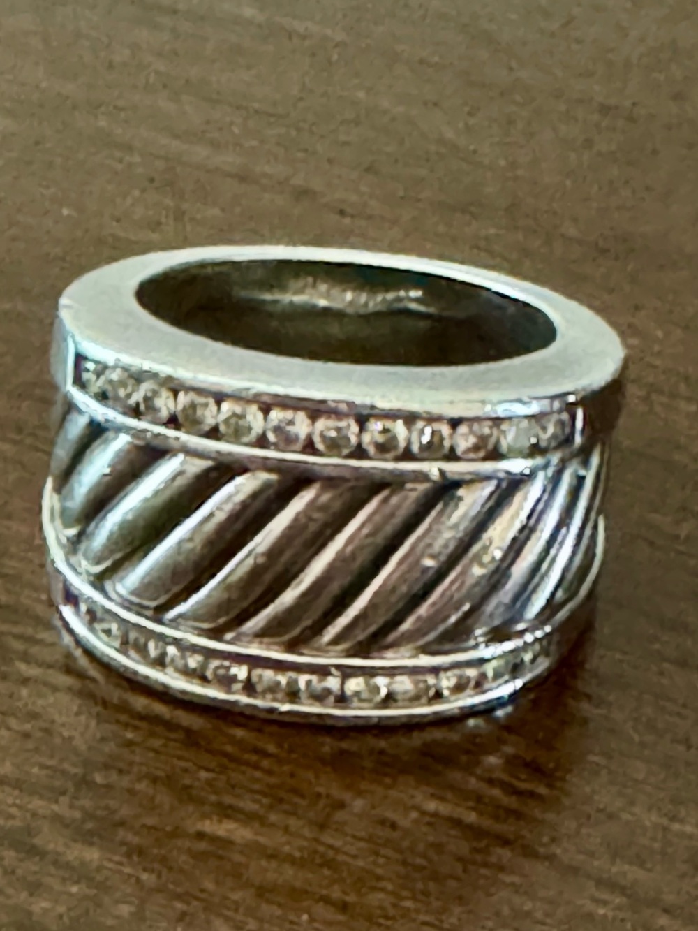 Authentic Yurman Silver Cable Cigar Band Ring with Pavé diamond’s.